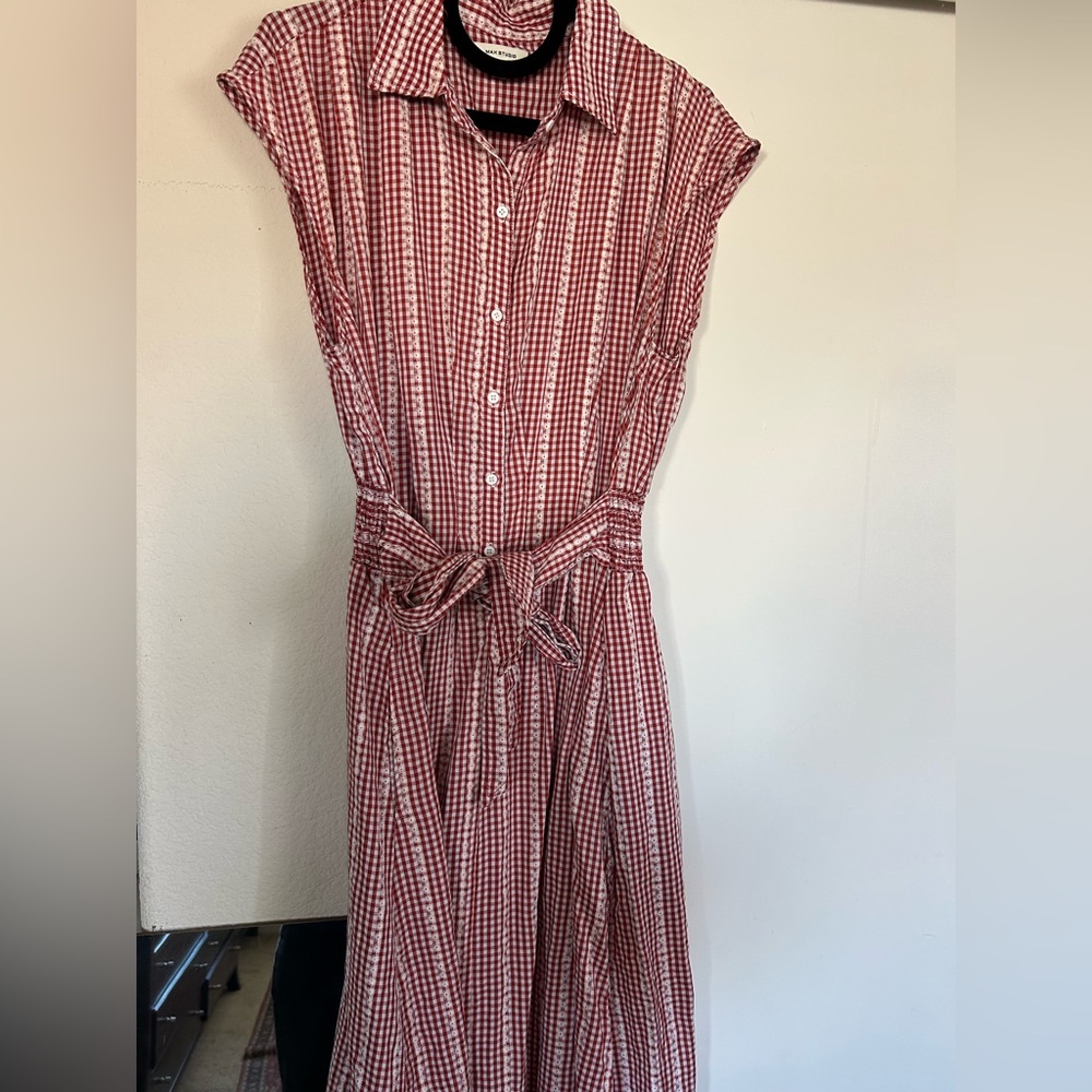Max Studio Red Plaid Midi Dress